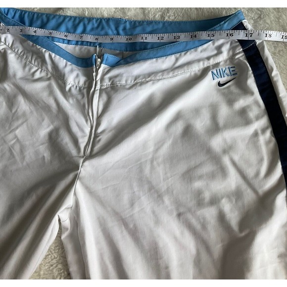 NIKE Women Active Capri Active wear Pants White W/ Blue Stripe On Side Size L - Picture 6 of 7